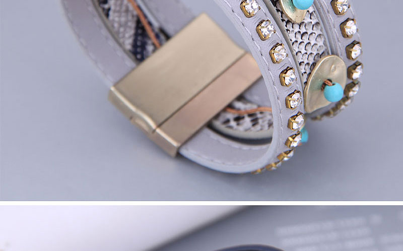 Fashion 2# Metal Rhinestone Leather Magnetic Clasp Bracelet,Fashion Bracelets
