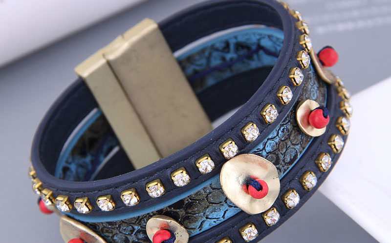 Fashion 1# Metal Rhinestone Leather Magnetic Clasp Bracelet,Fashion Bracelets