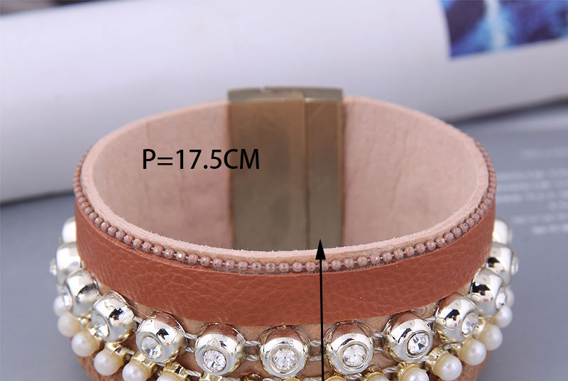 Fashion 4# Rhinestone Pearl Leather Wide Magnetic Bracelet,Fashion Bracelets