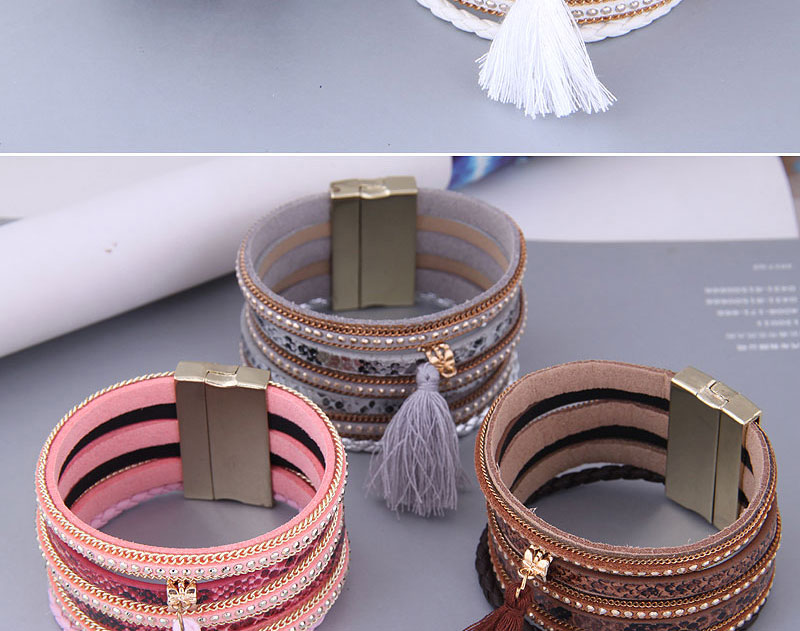 Fashion 5# Metal Tassel Leather Wide Magnetic Buckle Bracelet,Fashion Bracelets