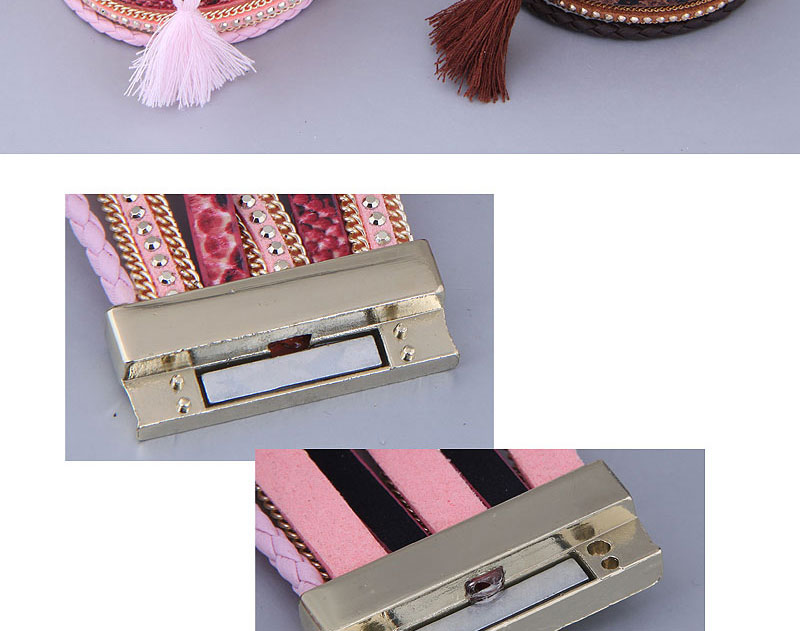 Fashion 5# Metal Tassel Leather Wide Magnetic Buckle Bracelet,Fashion Bracelets