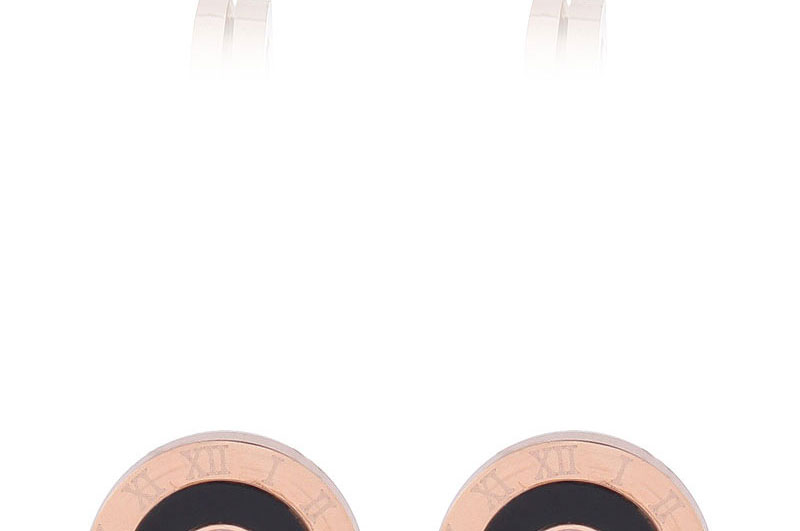 Fashion Black Titanium Steel Roman Numeral Round Stud Earrings,Earrings