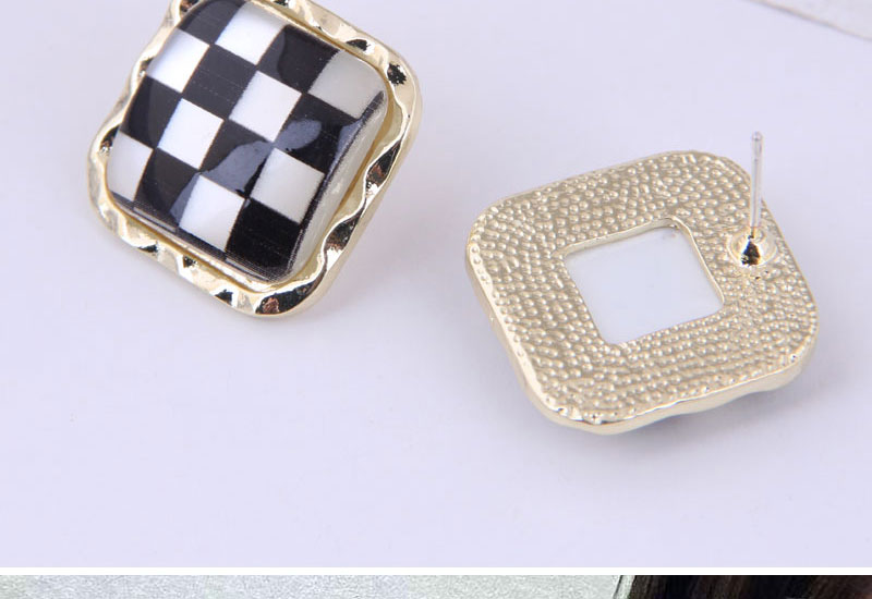 Fashion Gold Color Titanium Steel Checkerboard Square Earrings,Stud Earrings