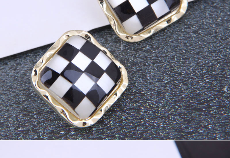 Fashion Gold Color Titanium Steel Checkerboard Square Earrings,Stud Earrings