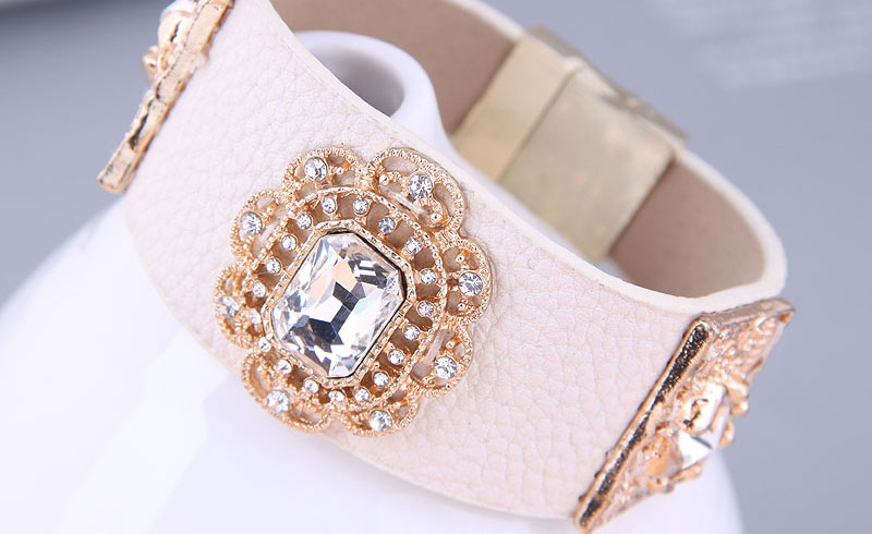 Fashion Pink Metal Bracelet With Square Diamonds And Wide Side,Fashion Bracelets
