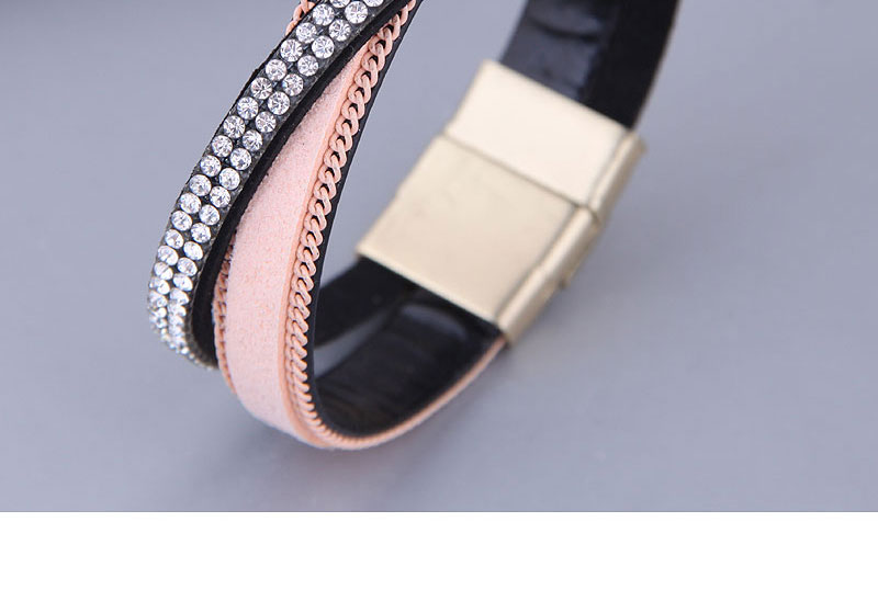 Fashion Pink Leather Flash Diamond Braided Bracelet,Fashion Bracelets