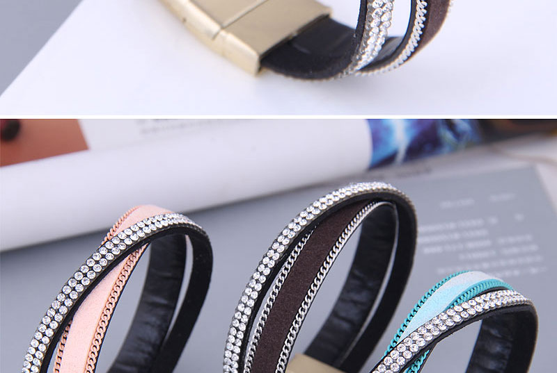 Fashion Pink Leather Flash Diamond Braided Bracelet,Fashion Bracelets
