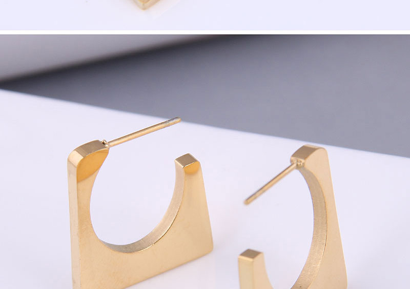 Fashion Gold Titanium Steel Three-dimensional Square Earrings,Earrings