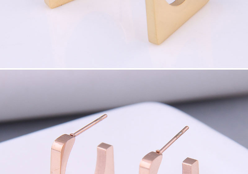 Fashion Gold Titanium Steel Three-dimensional Square Earrings,Earrings
