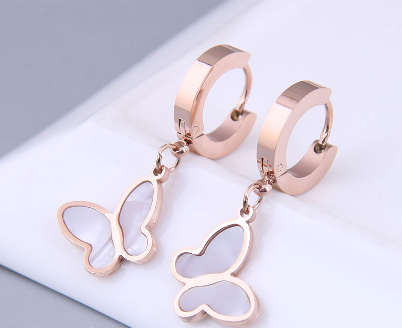 Fashion Golden-white Titanium Steel Butterfly Ear Ring,Earrings