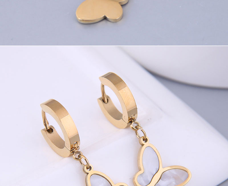 Fashion Golden-white Titanium Steel Butterfly Ear Ring,Earrings