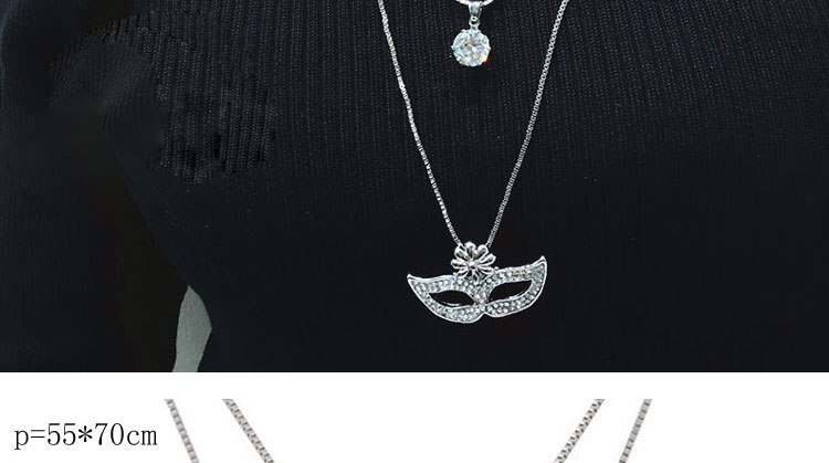 Fashion Silver Metal Flash Diamond Mask Double Necklace,Multi Strand Necklaces