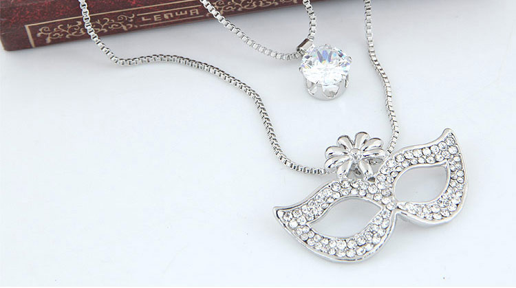 Fashion Silver Metal Flash Diamond Mask Double Necklace,Multi Strand Necklaces