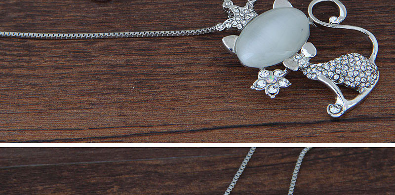Fashion Silver Metal Flash Diamond Cat Double Necklace,Multi Strand Necklaces
