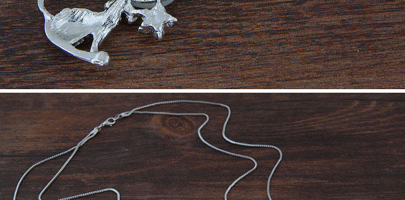 Fashion Silver Metal Flash Diamond Cat Double Necklace,Multi Strand Necklaces