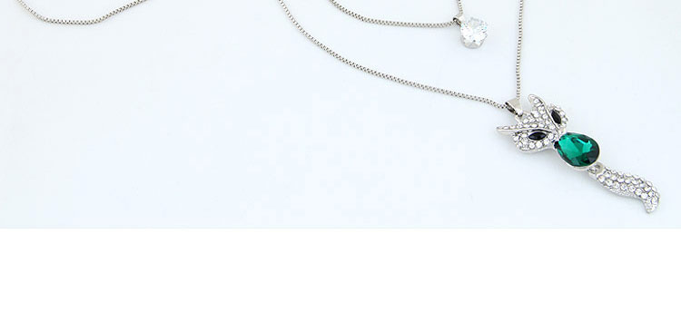 Fashion Silver Metal Flash Diamond Fox Double Necklace,Multi Strand Necklaces
