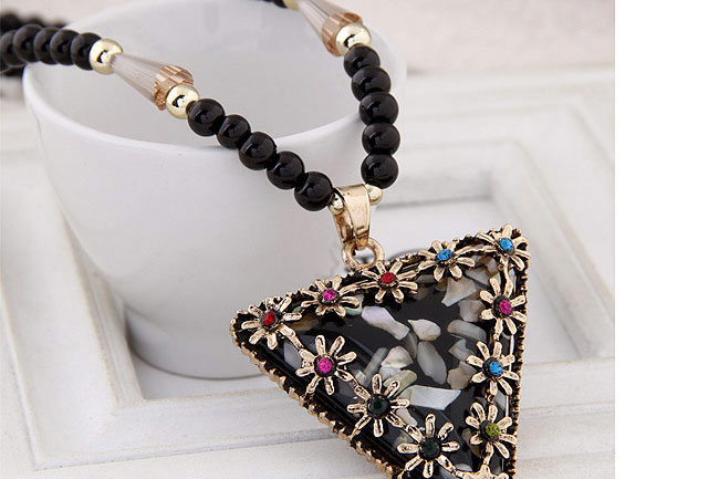 Fashion Black Metal Beaded Necklace With Triangle Crystal,Beaded Necklaces