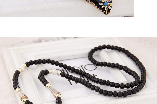 Fashion Black Metal Beaded Necklace With Triangle Crystal,Beaded Necklaces