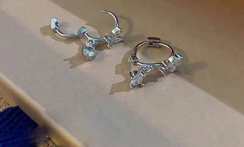 Fashion Silver Color Copper Inlaid Zirconium Butterfly Ear Ring,Earrings