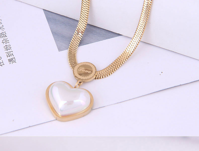 Fashion Rose Gold Titanium Steel Peach Heart Pearl Necklace,Necklaces