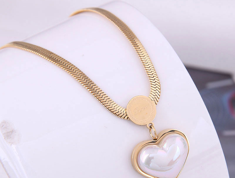 Fashion Gold Titanium Steel Peach Heart Pearl Necklace,Necklaces