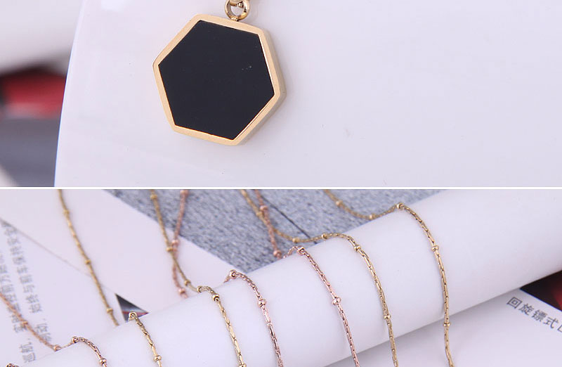 Fashion Black Color Golden Color Titanium Steel Geometric Polygon Necklace,Necklaces