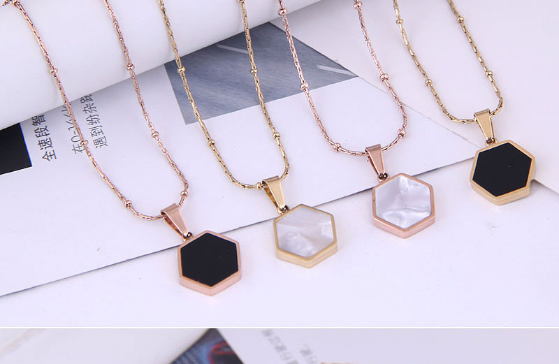 Fashion White-rose Gold Titanium Steel Geometric Polygon Necklace,Necklaces