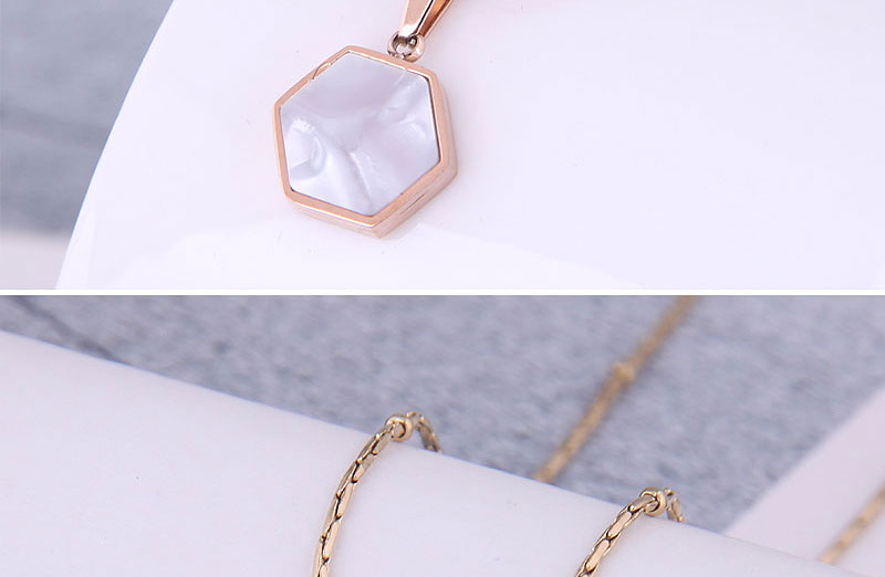 Fashion White-rose Gold Titanium Steel Geometric Polygon Necklace,Necklaces