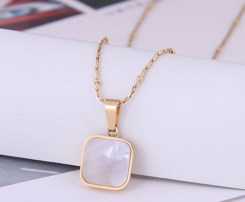 Fashion White-rose Gold Titanium Steel Square Necklace,Necklaces
