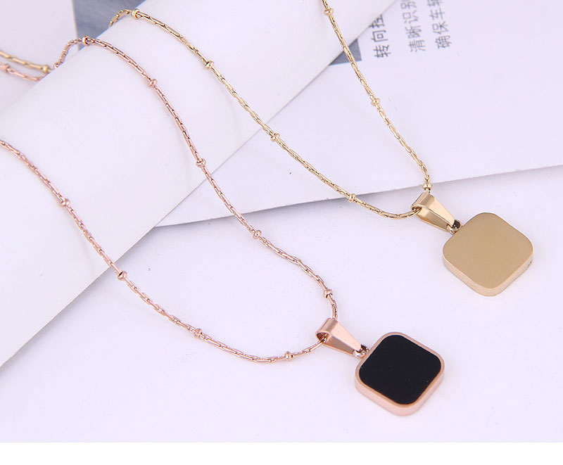 Fashion Black-rose Gold Titanium Steel Square Necklace,Necklaces