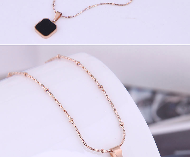 Fashion White-rose Gold Titanium Steel Square Necklace,Necklaces