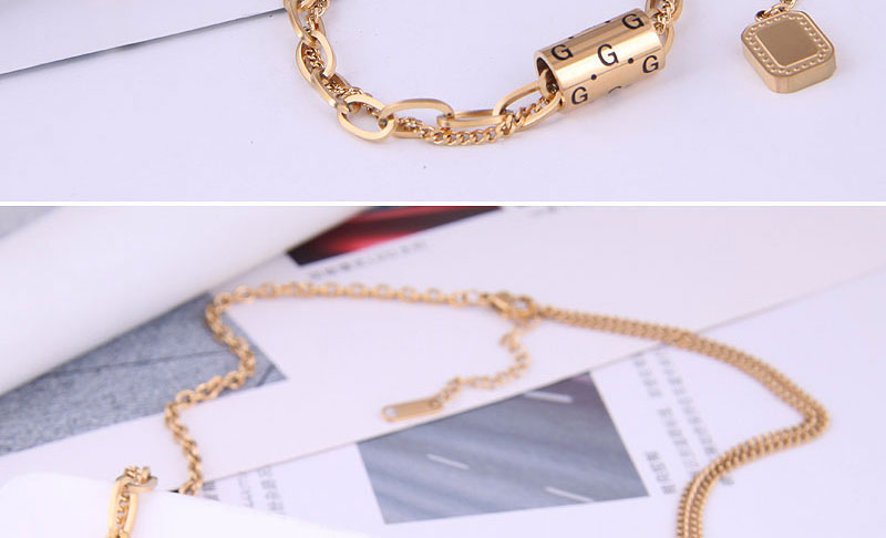 Fashion Rose Gold Titanium Steel Letter Cylinder Gold Bar Necklace,Necklaces