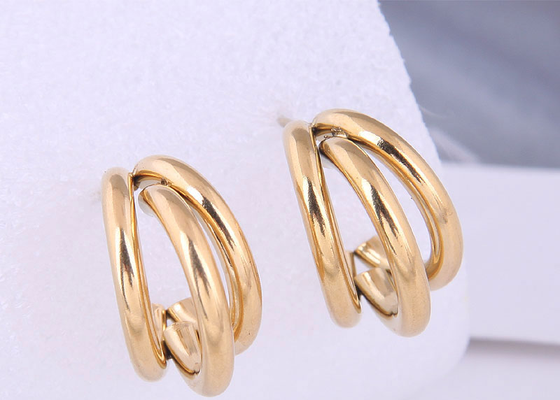 Fashion Rose Gold Titanium Steel Geometric Multi-layer Stud Earrings,Earrings