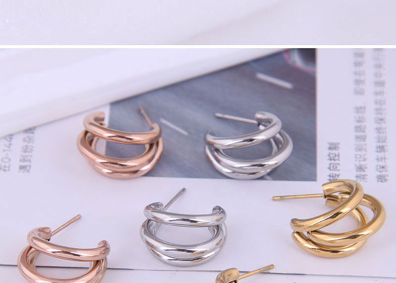 Fashion Gold Titanium Steel Geometric Multi-layer Stud Earrings,Earrings
