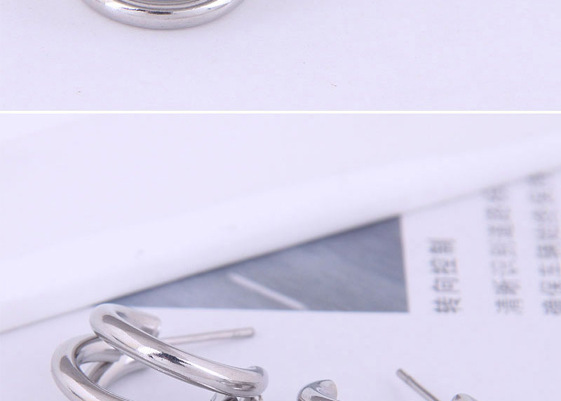 Fashion Silver Titanium Steel Geometric Multi-layer Stud Earrings,Earrings