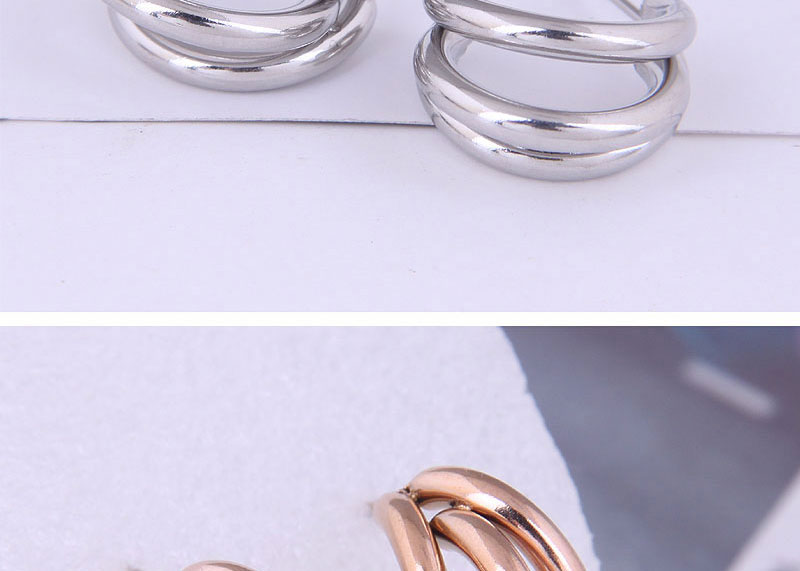 Fashion Rose Gold Titanium Steel Geometric Multi-layer Stud Earrings,Earrings