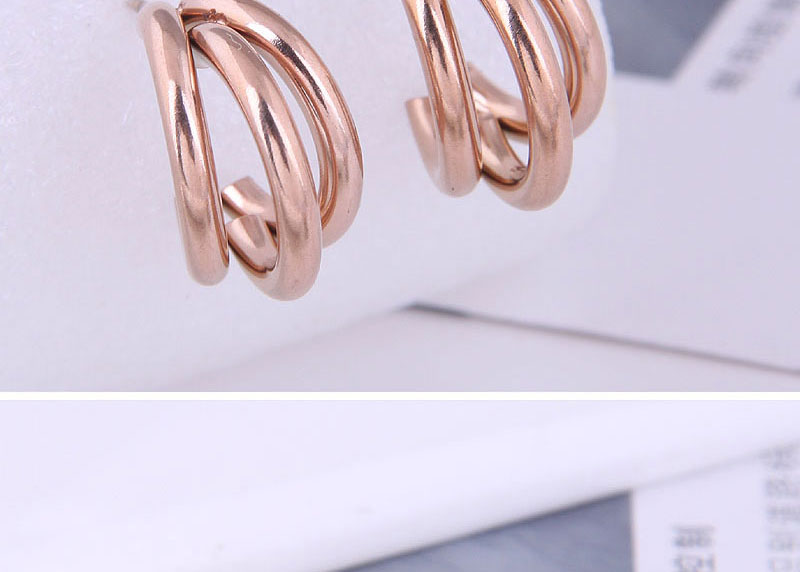 Fashion Gold Titanium Steel Geometric Multi-layer Stud Earrings,Earrings