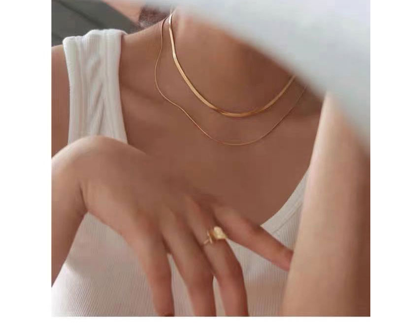 Fashion Gold Titanium Steel Snake Bone Chain Double Necklace,Necklaces
