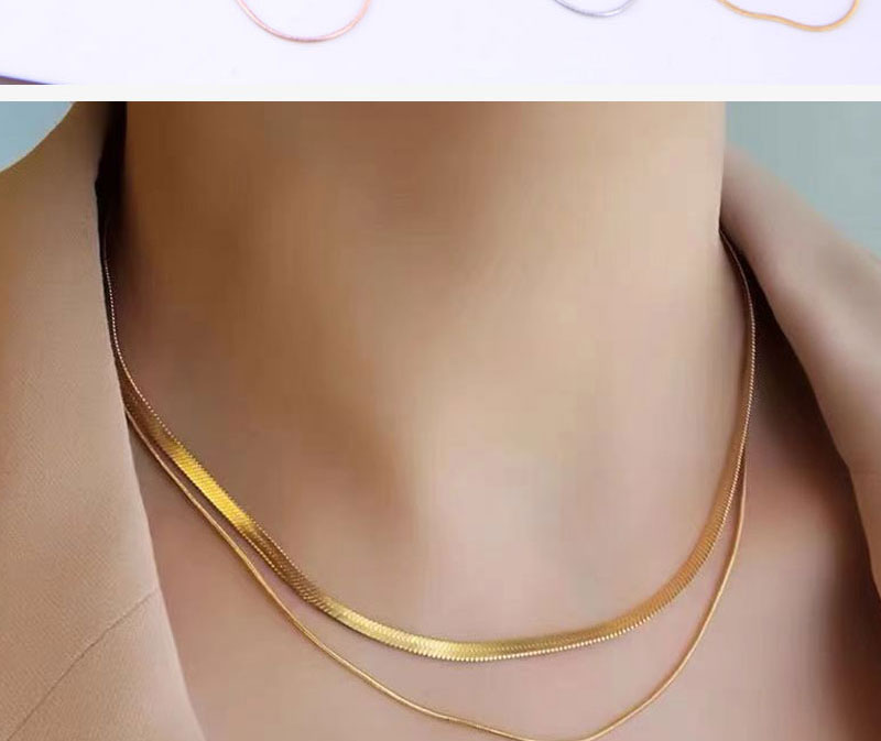 Fashion Gold Titanium Steel Snake Bone Chain Double Necklace,Necklaces