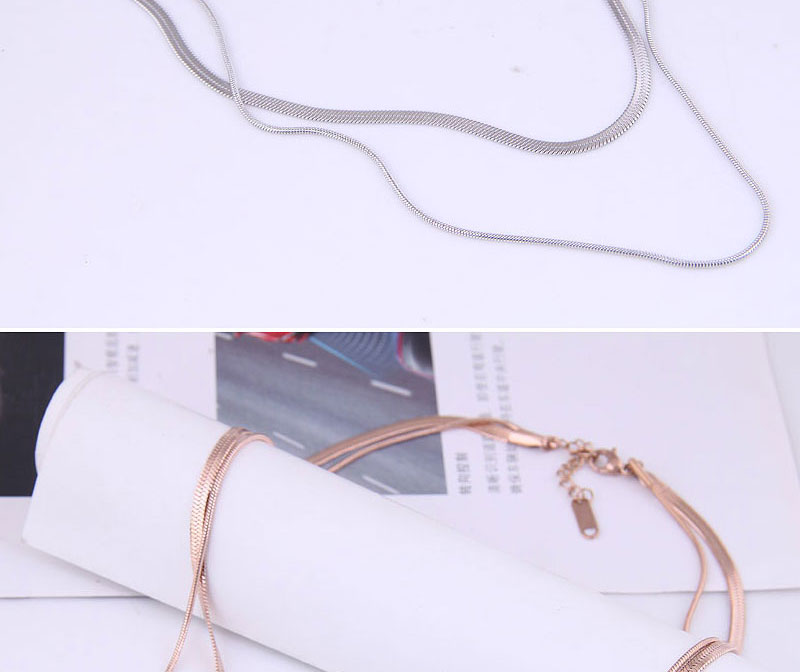Fashion Rose Gold Titanium Steel Snake Bone Chain Double Necklace,Necklaces