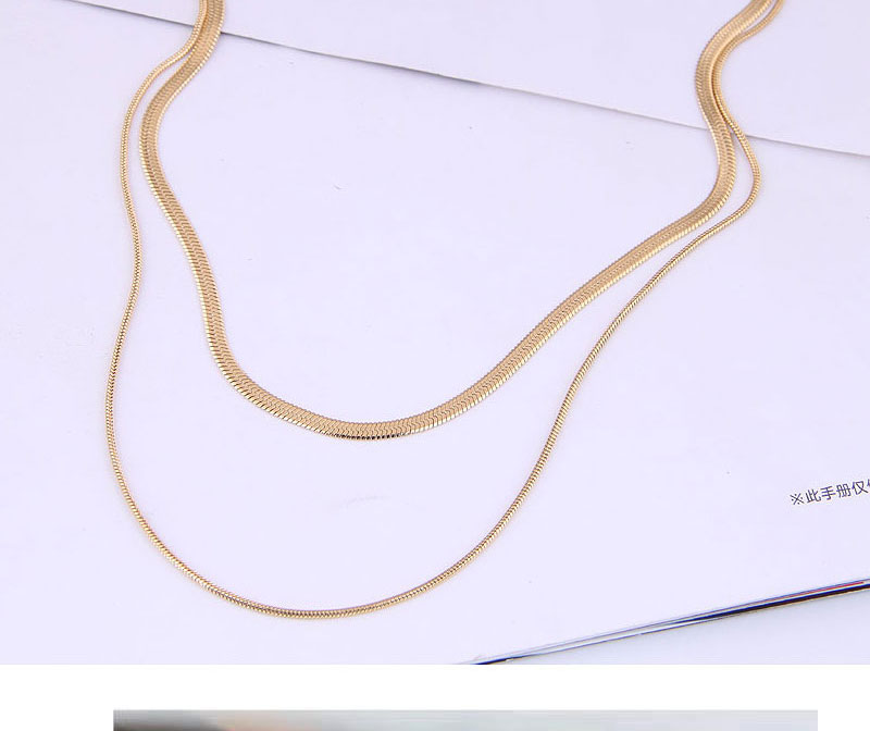 Fashion Rose Gold Titanium Steel Snake Bone Chain Double Necklace,Necklaces
