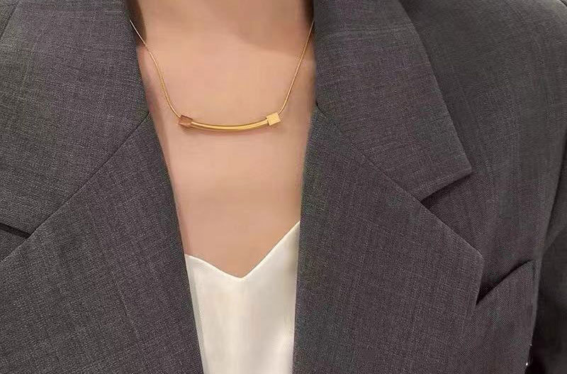 Fashion Gold Titanium Steel Geometric Word Necklace,Necklaces