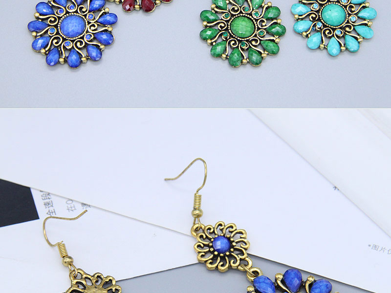 Fashion Blue Alloy Diamond Flower Drop Earrings,Drop Earrings