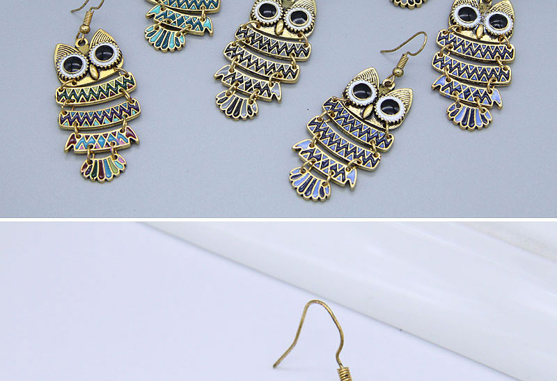 Fashion Color Alloy Contrast Owl Earrings,Drop Earrings