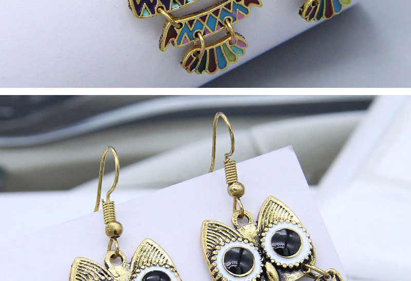 Fashion Black Alloy Contrast Owl Earrings,Drop Earrings