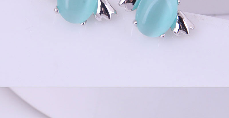 Fashion Blue Pure Copper Oval Cat Eye Stud Earrings,Stud Earrings