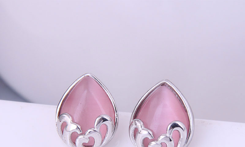 Fashion Pink Pure Copper Oval Cat Eye Stud Earrings,Stud Earrings