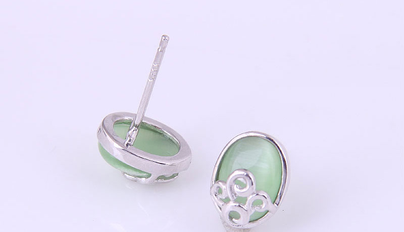 Fashion Green Pure Copper Oval Cat Eye Stud Earrings,Stud Earrings
