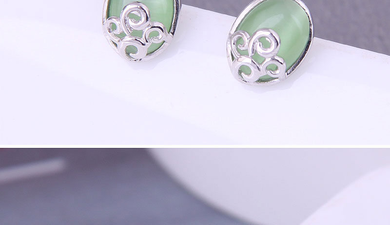 Fashion Green Pure Copper Oval Cat Eye Stud Earrings,Stud Earrings