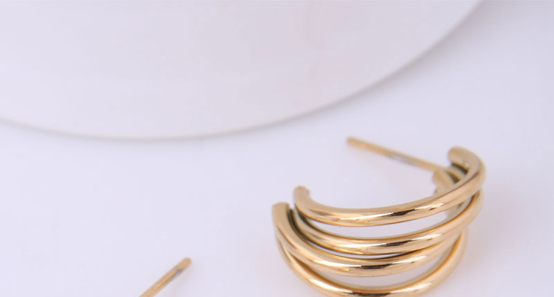 Fashion Gold Titanium Steel Geometric Multilayer Stud Earrings,Earrings